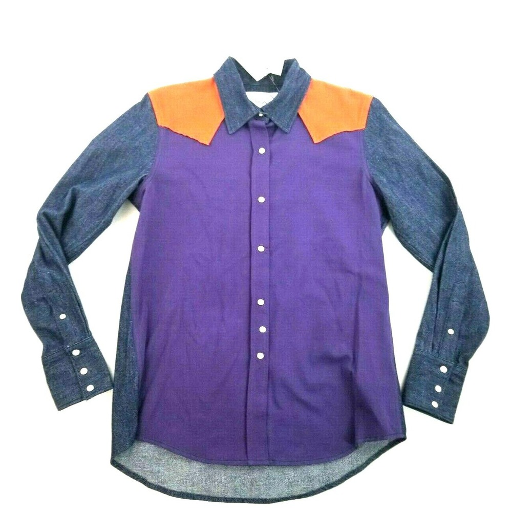Calvin Klein women jean shirt 533290 42J5263862 blue orange sz M $148